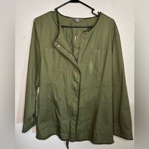 Market & Spruce Women Green Long Sleeve Raw Edge  Zip Cotton Belted‎ Jacket XXL